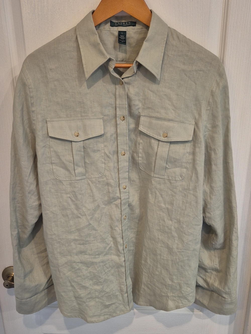 Lauren Ralph Lauren Linen Sage Green Button Front Shirt Jacket Or Tunic